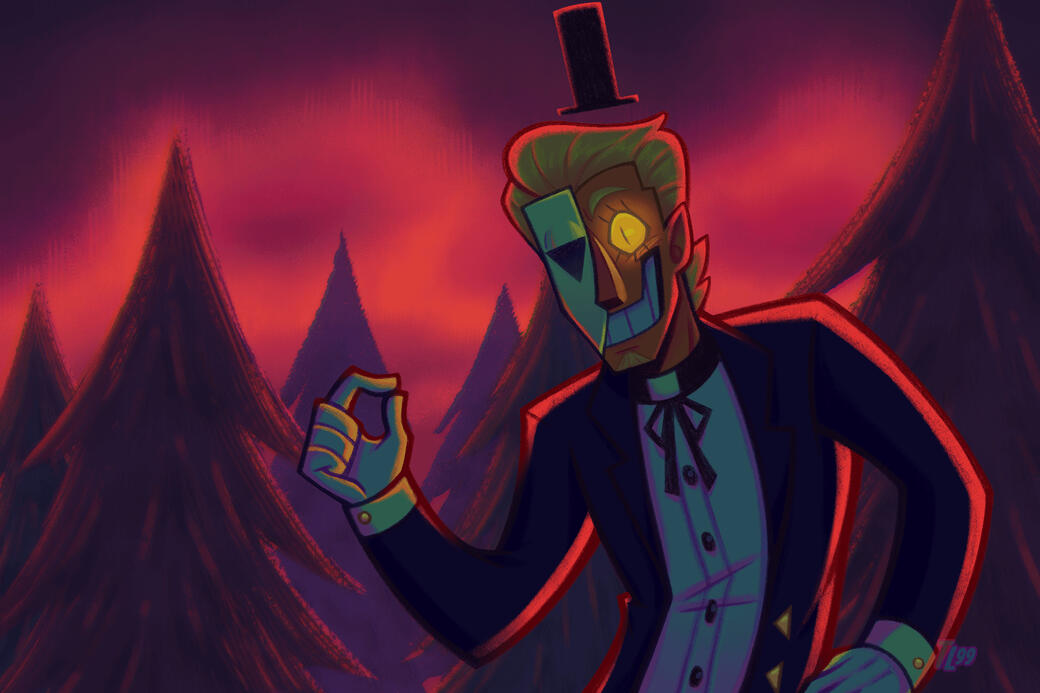 Forest scene human Bill illustration